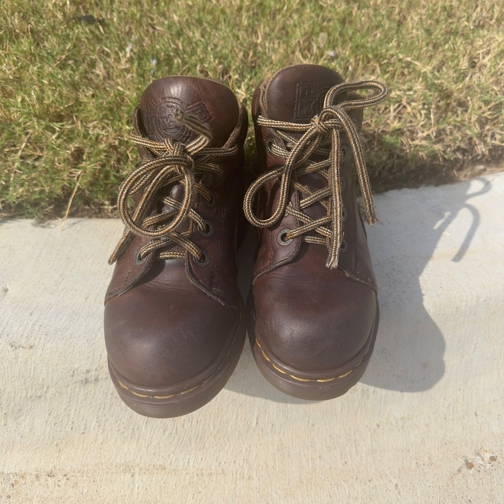 Dr Martens Boots Kid UK2/US3 Brown Leather Grunge Y2K 90s Chunky Made in England